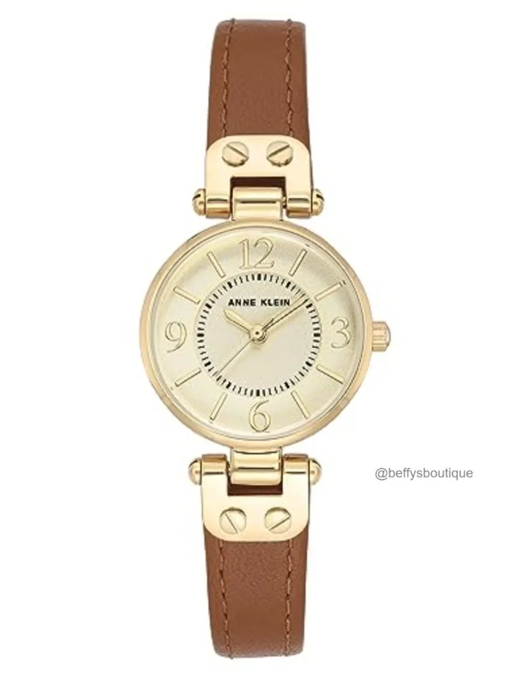 Anne Klein Women's Leather Strap Watch Gold-Tone Case Japanese Quartz